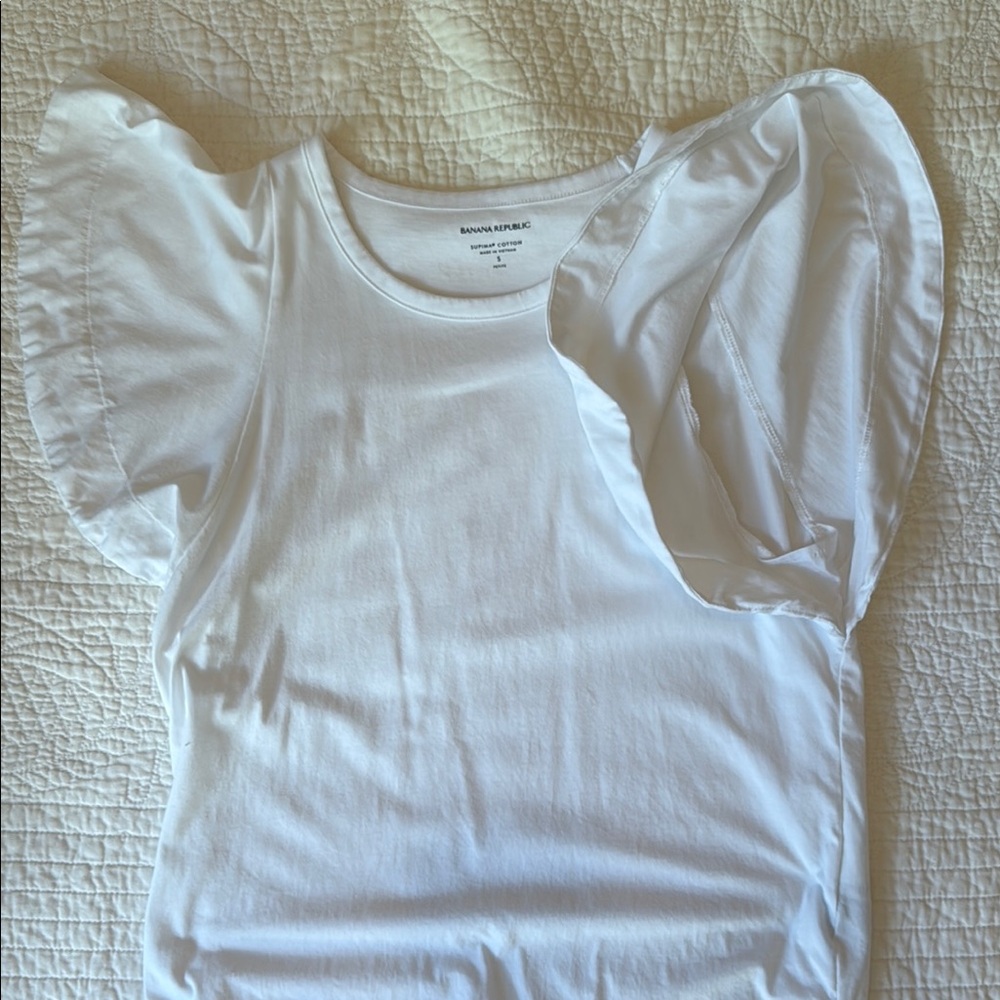Banana Republic White Ruffled Cap Sleeve T-Shirt Size Petite S - Picture 4 of 4